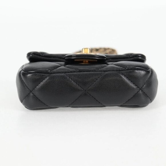 CHANEL Matelasse Chain Pouch Shoulder Bag Lamb Skin Black Gold CC Auth BD2191M - Picture 9 of 16